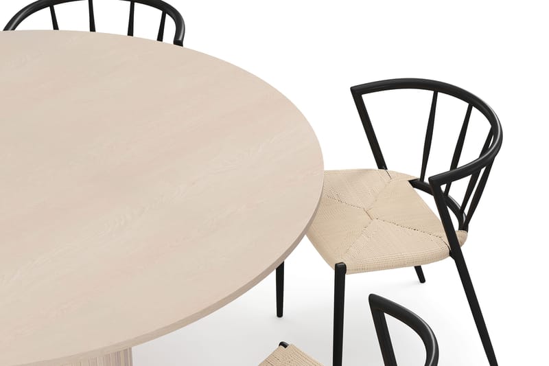 Kopparbo Rundt Spisebord 150 cm med 6 Winston Spisestole - Hvid / Beige / Metalben Sort - Møbler - Borde - Spisebordssæt