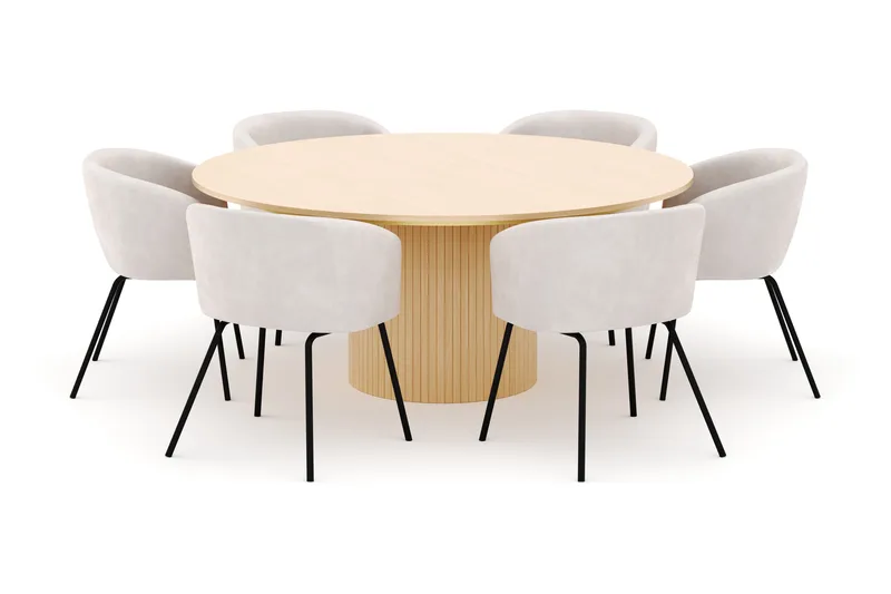 Kopparbo Rundt Spisebord 180 cm med 6 Berit Stole - Hvidlaseret - Møbler - Borde - Spisebordssæt