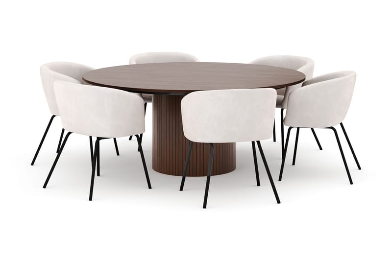 Kopparbo Rundt Spisebord 180 cm med 6 Berit Stole - Valnød - Møbler - Borde - Spisebordssæt