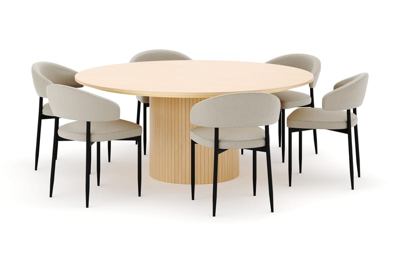 Kopparbo Rundt Spisebord 180 cm med 6 Sawako Stole - Hvidlaseret - Møbler - Borde - Spisebordssæt