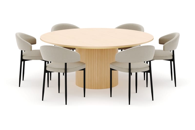 Kopparbo Rundt Spisebord 180 cm med 6 Sawako Stole - Hvidlaseret - Møbler - Borde - Spisebordssæt