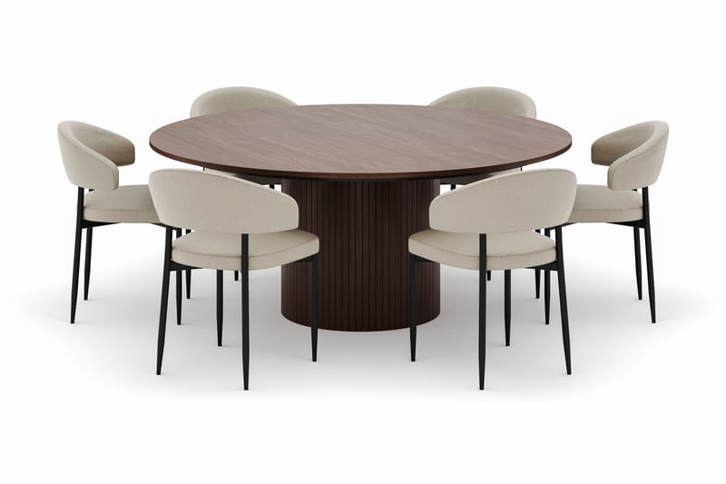 Kopparbo Rundt Spisebord 180 cm med 6 Sawako Stole - Valnød - Møbler - Borde - Spisebordssæt