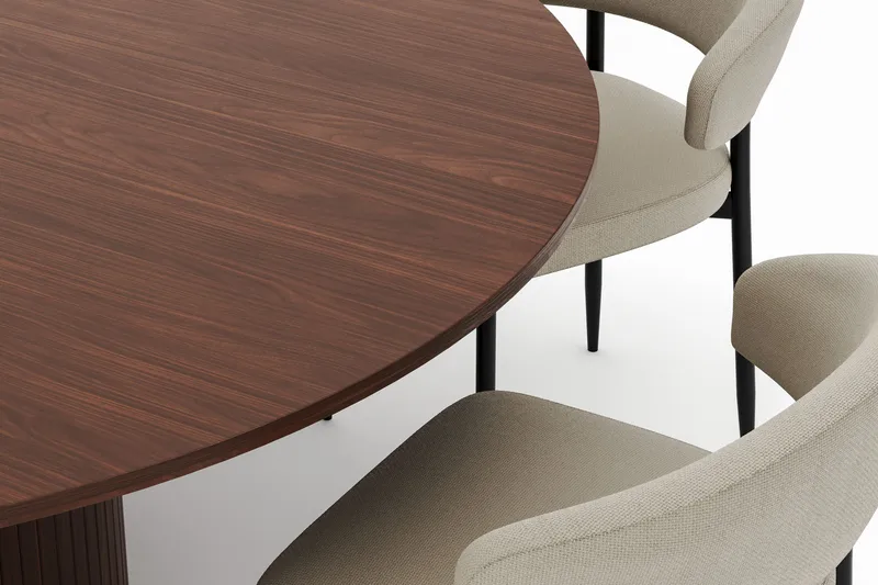 Kopparbo Rundt Spisebord 180 cm med 6 Sawako Stole - Valnød - Møbler - Borde - Spisebordssæt