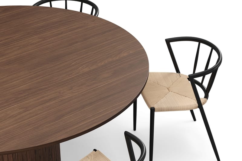 Kopparbo Rundt Spisebord 180 cm med 6 Winston Spisestole - Valnød / Beige / Metalben Sort - Møbler - Borde - Spisebordssæt