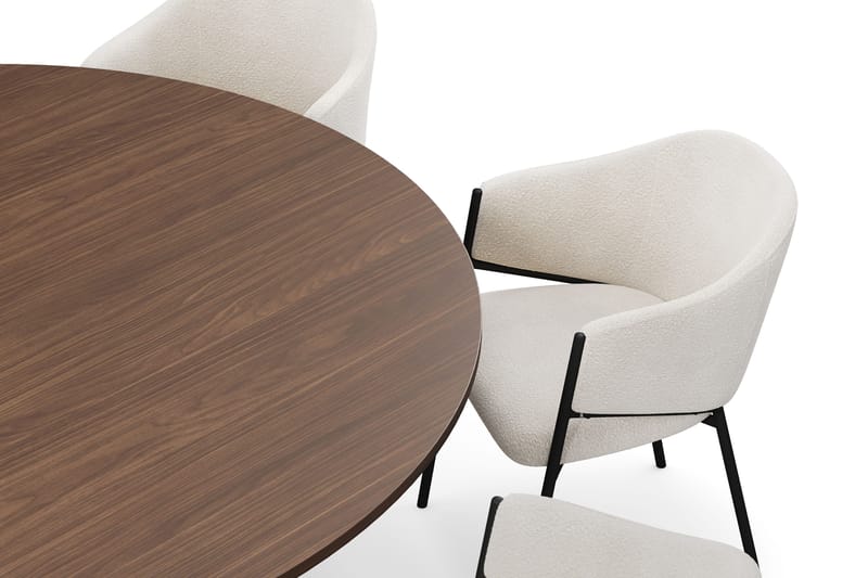 Kopparbo Rundt Spisebord 180 cm med 8 Filip Spisestole - Valnød / Hvid Bouclé - Møbler - Borde - Spisebordssæt