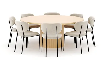 Kopparbo Rundt Spisebord 180 cm med 8 Gemmiano Stole