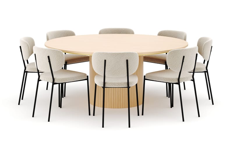 Kopparbo Rundt Spisebord 180 cm med 8 Gemmiano Stole - Hvidlaseret - Møbler - Borde - Spisebordssæt