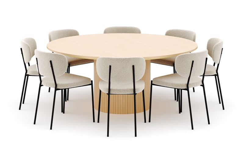Kopparbo Rundt Spisebord 180 cm med 8 Gemmiano Stole - Hvidlaseret - Møbler - Borde - Spisebordssæt