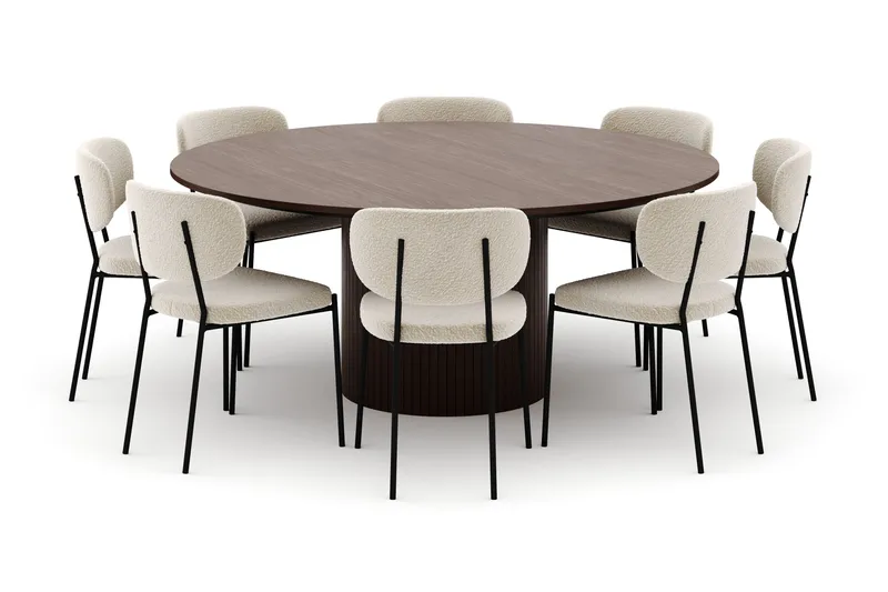 Kopparbo Rundt Spisebord 180 cm med 8 Gemmiano Stole - Valnød - Møbler - Borde - Spisebordssæt