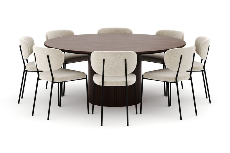 Kopparbo Rundt Spisebord 180 cm med 8 Gemmiano Stole - Valnød - Møbler - Borde - Spisebordssæt