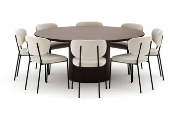 Kopparbo Rundt Spisebord 180 cm med 8 Gemmiano Stole