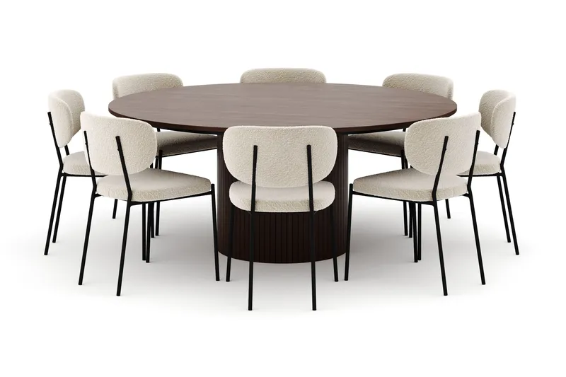 Kopparbo Rundt Spisebord 180 cm med 8 Gemmiano Stole - Valnød - Møbler - Borde - Spisebordssæt