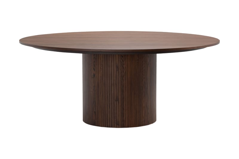 Kopparbo Rundt Spisebord 180 cm med 8 Katy Spisestole - Valnød / Greige Bouclé / Metalben Sort - Møbler - Borde - Spisebordssæt