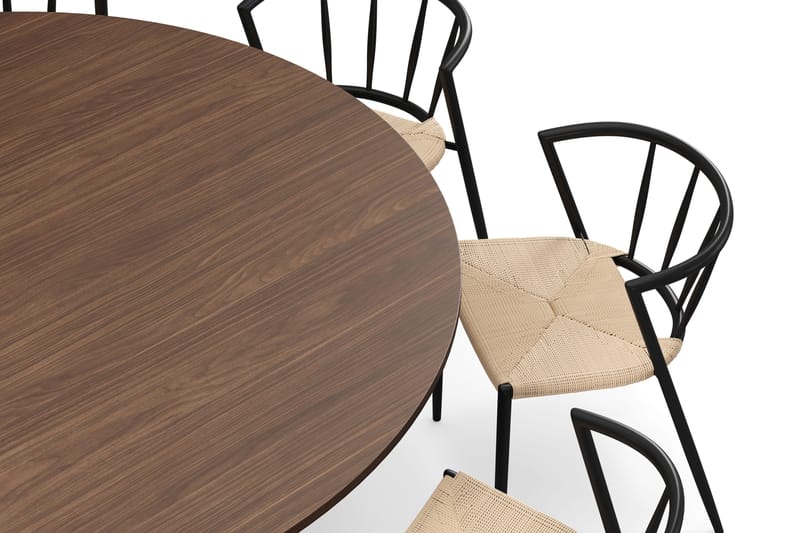 Kopparbo Rundt Spisebord 180 cm med 8 Winston Spisestole - Valnød / Beige / Metalben Sort - Møbler - Borde - Spisebordssæt