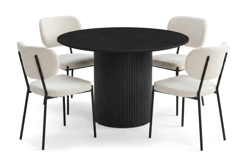 Kopparbo rundt spisebordssæt 110 cm Sort med 4 Gemmiano spisebordsstole - Sort - Møbler - Borde - Spisebordssæt