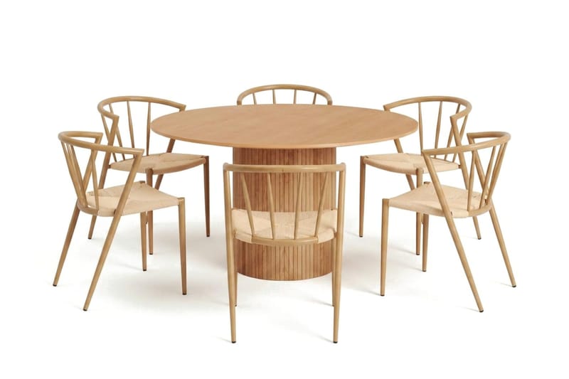 Kopparbo rundt spisebordssæt 130 cm, eg, med 6 Winston-spisebordsstole, Eg