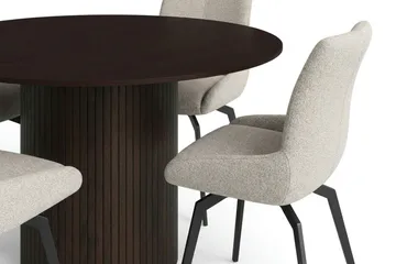 Kopparbo rundt spisebordssæt 130 cm, røget eg, med 6 Mora-spisebordsstole - Røget eg - Møbler - Borde - Spisebordssæt