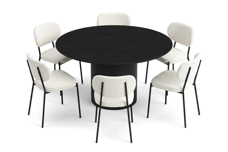 Kopparbo rundt spisebordssæt 130 cm, sort, med 6 Gemmiano-spisebordsstole, Sortbejdset eg