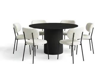 Kopparbo rundt spisebordssæt 130 cm, sort, med 6 Gemmiano-spisebordsstole - Sortbejdset eg - Møbler - Borde - Spisebordssæt