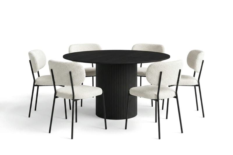 Kopparbo rundt spisebordssæt 130 cm, sort, med 6 Gemmiano-spisebordsstole - Sortbejdset eg - Møbler - Borde - Spisebordssæt