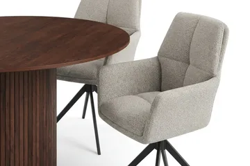 Kopparbo rundt spisebordssæt 130 cm, valnød, med 6 Torsby-spisebordsstole - Valnød - Møbler - Borde - Spisebordssæt