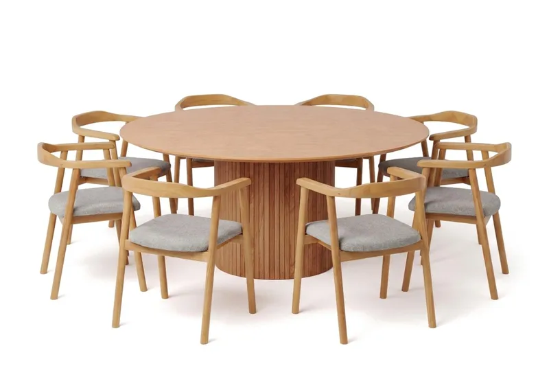 Kopparbo rundt spisebordssæt 180 cm eg med 8 Jolie spisebordsstole, Eg