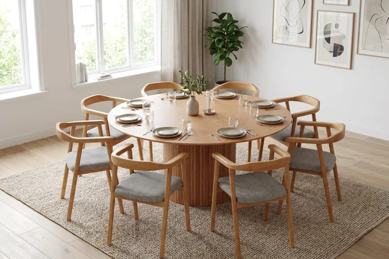 Kopparbo rundt spisebordssæt 180 cm eg med 8 Jolie spisebordsstole - Eg - Møbler - Borde - Spisebordssæt