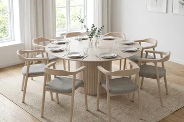 Kopparbo rundt spisebordssæt 180 cm hvidbejdset med 8 Jolie spisebordsstole - Møbler - Borde - Spisebordssæt