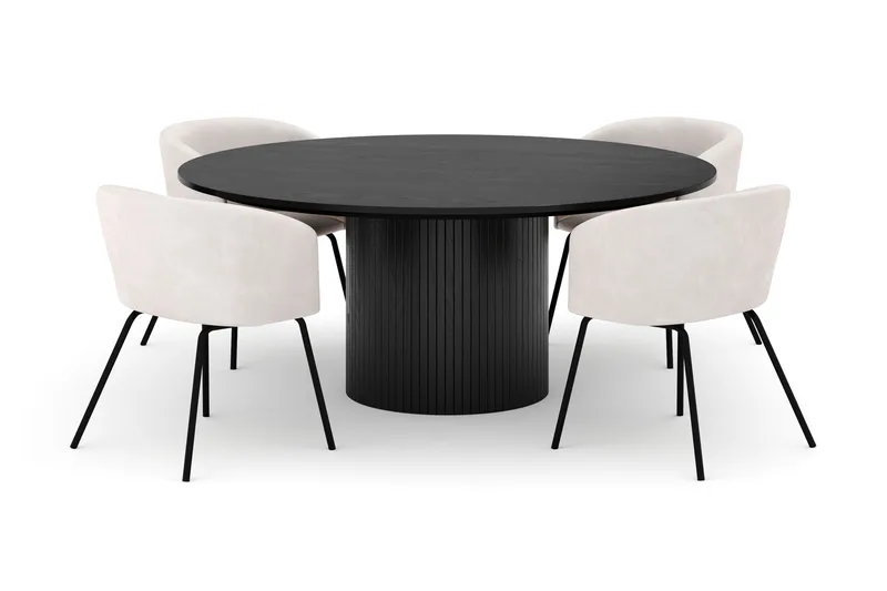 Kopparbo Rundt Stort Spisebord 180 cm med 4 Berit Stole, Sort