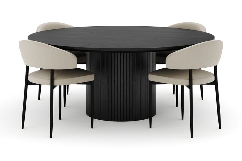 Kopparbo Rundt Stort Spisebord 180 cm med 4 Sawako Stole, Sort