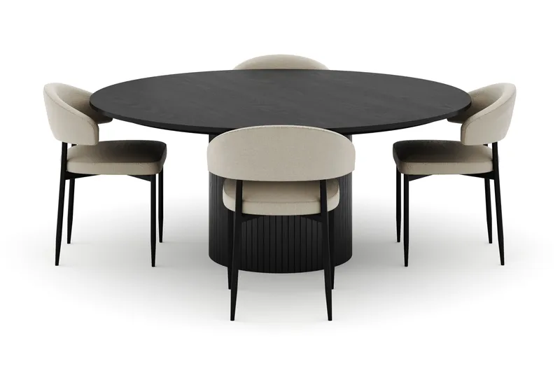 Kopparbo Rundt Stort Spisebord 180 cm med 4 Sawako Stole - Sort - Møbler - Borde - Spisebordssæt