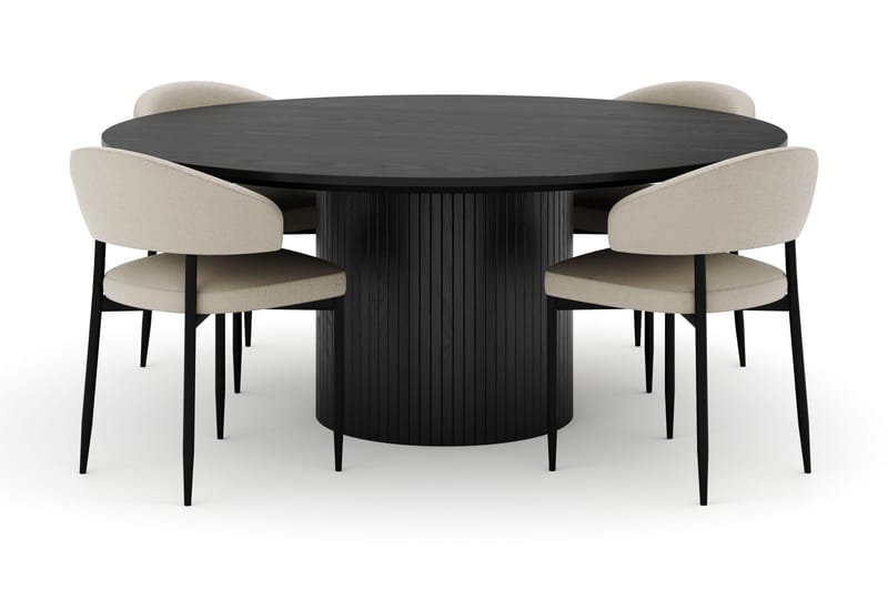 Kopparbo Rundt Stort Spisebord 180 cm med 4 Sawako Stole - Sort - Møbler - Borde - Spisebordssæt