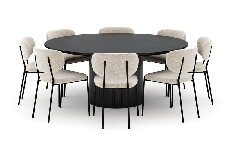 Kopparbo Rundt Stort Spisebord 180 cm med 8 Gemmiano Stole - Sort - Møbler - Borde - Spisebordssæt