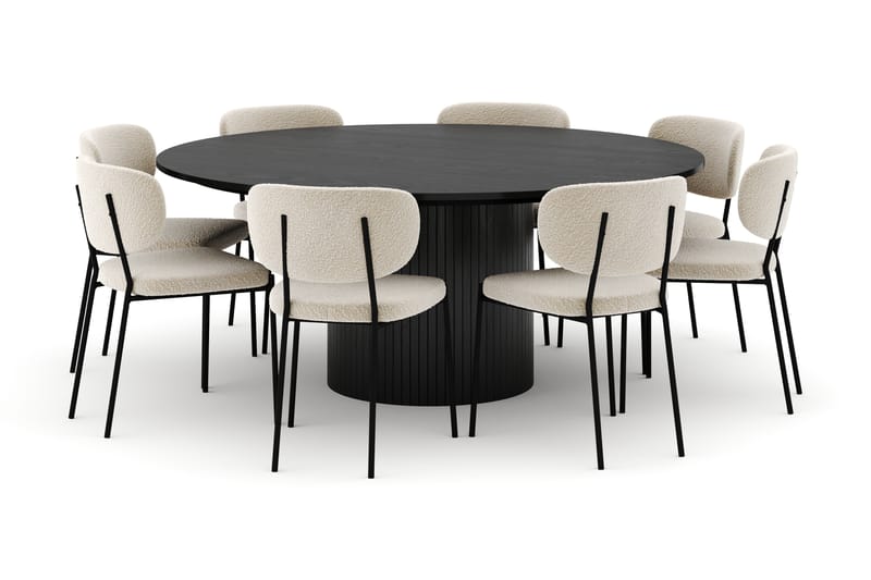 Kopparbo Rundt Stort Spisebord 180 cm med 8 Gemmiano Stole - Sort - Møbler - Borde - Spisebordssæt