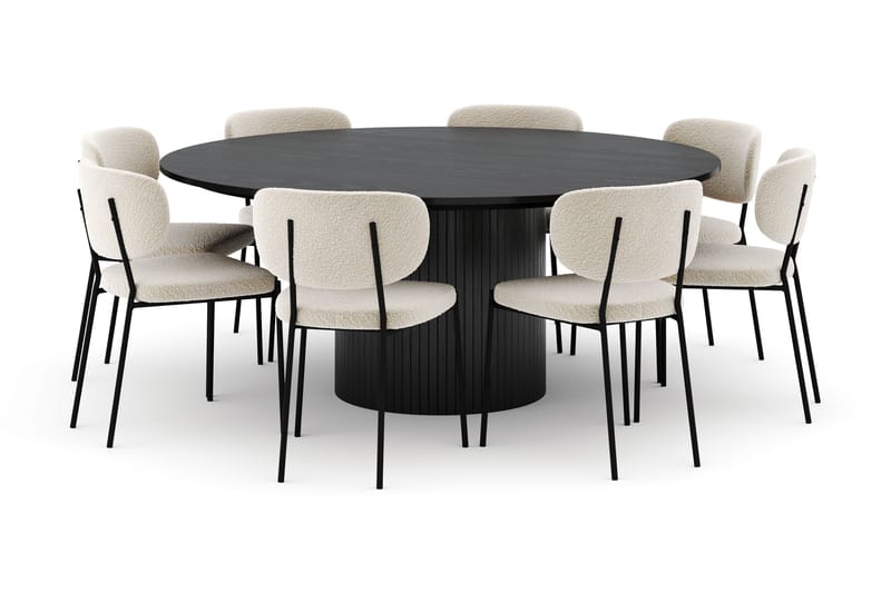 Kopparbo Rundt Stort Spisebord 180 cm med 8 Gemmiano Stole - Sort - Møbler - Borde - Spisebordssæt