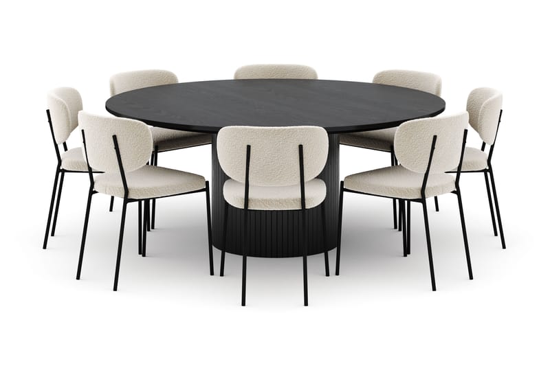 Kopparbo Rundt Stort Spisebord 180 cm med 8 Gemmiano Stole - Sort - Møbler - Borde - Spisebordssæt