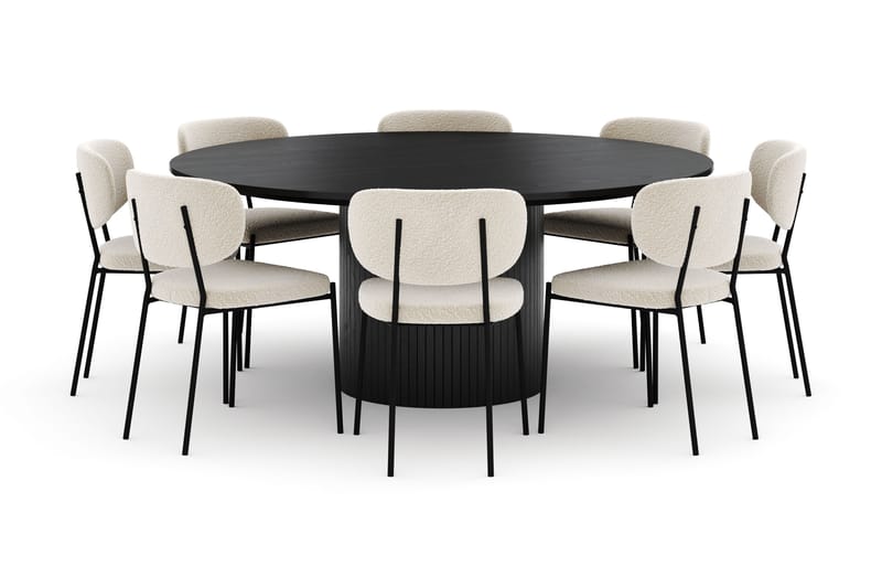 Kopparbo Rundt Stort Spisebord 180 cm med 8 Gemmiano Stole - Sort - Møbler - Borde - Spisebordssæt
