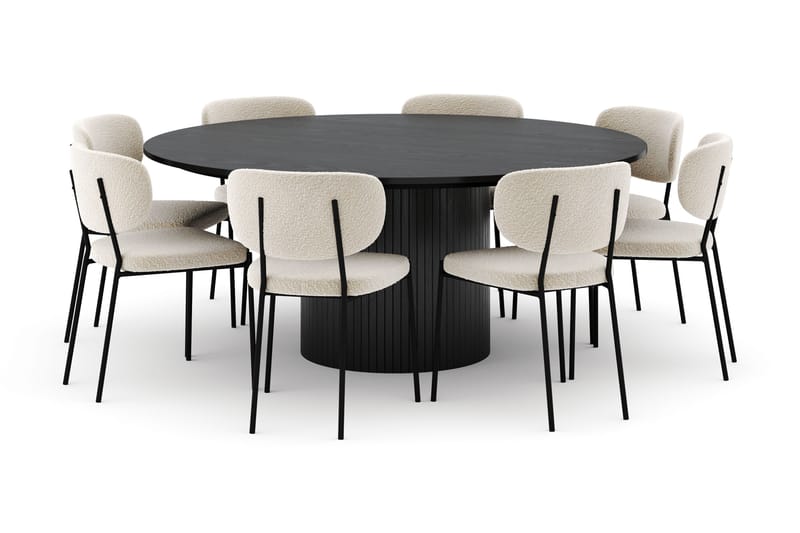Kopparbo Rundt Stort Spisebord 180 cm med 8 Gemmiano Stole, Sort