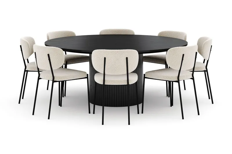 Kopparbo Rundt Stort Spisebord 180 cm med 8 Gemmiano Stole - Sort - Møbler - Borde - Spisebordssæt