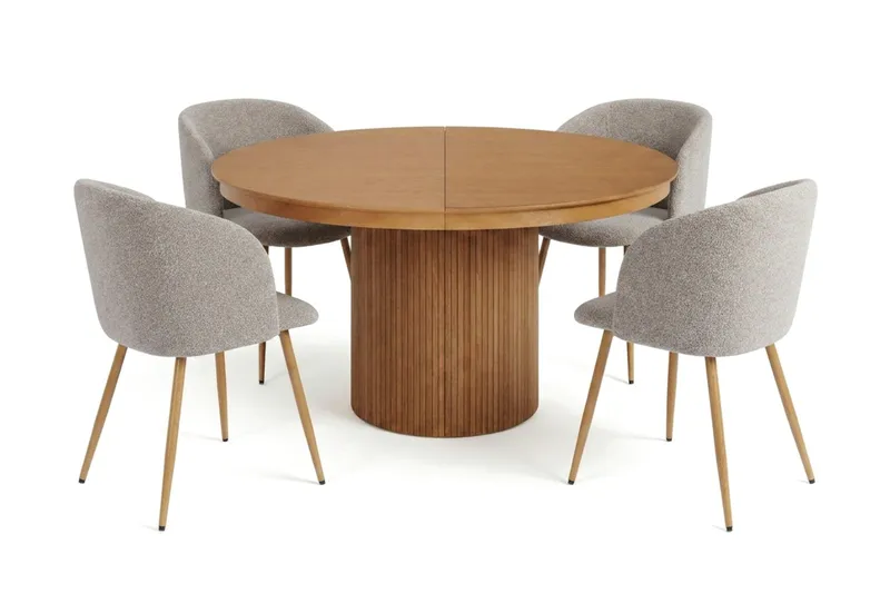 Kopparbo Rundt udtræksbord 120-220 cm Eg med 4 Greya Spisestole, Eg