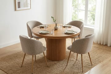 Kopparbo Rundt udtræksbord 120-220 cm Eg med 4 Greya Spisestole - Eg - Møbler - Borde - Spisebordssæt