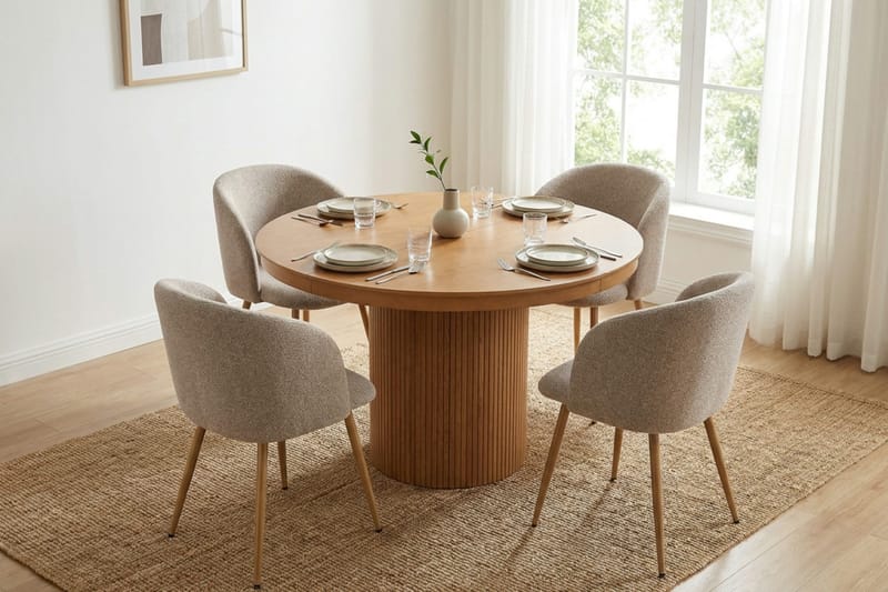 Kopparbo Rundt udtræksbord 120-220 cm Eg med 4 Greya Spisestole - Eg - Møbler - Borde - Spisebordssæt