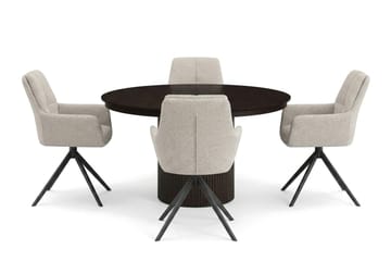 Kopparbo Rundt udtræksbord 120-220 cm Røget Eg med 4 Torsby Spisebordsstole - Røget eg - Møbler - Borde - Spisebordssæt