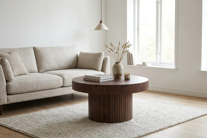 Kopparbo sofabord rundt 85 cm tyk bordplade - Valnød - Møbler - Borde - Sofabord