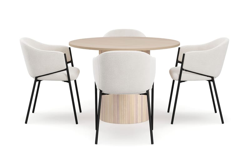 Kopparbo Spisebord 106 cm med 4 Filip Spisestole - Hvid / Hvid Bouclé - Møbler - Borde - Spisebordssæt