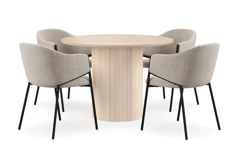 Kopparbo Spisebord 106 cm med 4 Filip Spisestole, Hvid / Taupe Bouclé