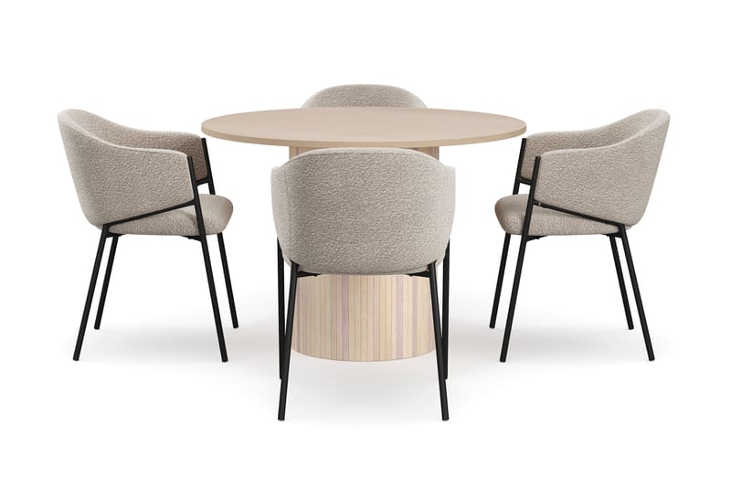 Kopparbo Spisebord 106 cm med 4 Filip Spisestole - Hvid / Taupe Bouclé - Møbler - Borde - Spisebordssæt