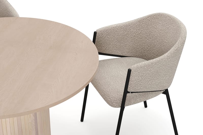 Kopparbo Spisebord 106 cm med 4 Filip Spisestole - Hvid / Taupe Bouclé - Møbler - Borde - Spisebordssæt