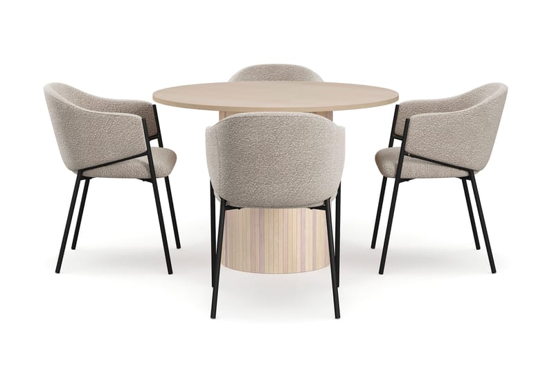 Kopparbo Spisebord 106 cm med 4 Filip Spisestole - Hvid / Taupe Bouclé - Møbler - Borde - Spisebordssæt