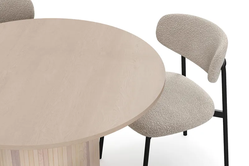 Kopparbo Spisebord 106 cm med 4 Lucy Spisestole - Hvid / Greige Bouclé / Metalben Sort - Møbler - Borde - Spisebordssæt